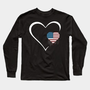 American Flag Proud USA Patriotic Cute Valentine's Day Long Sleeve T-Shirt